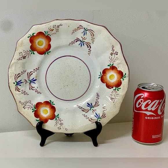 19th Century Antique Gaudy Welsh 12 Sided Scalloped Hand Painted Biscuit Tray - Picture 2 of 12